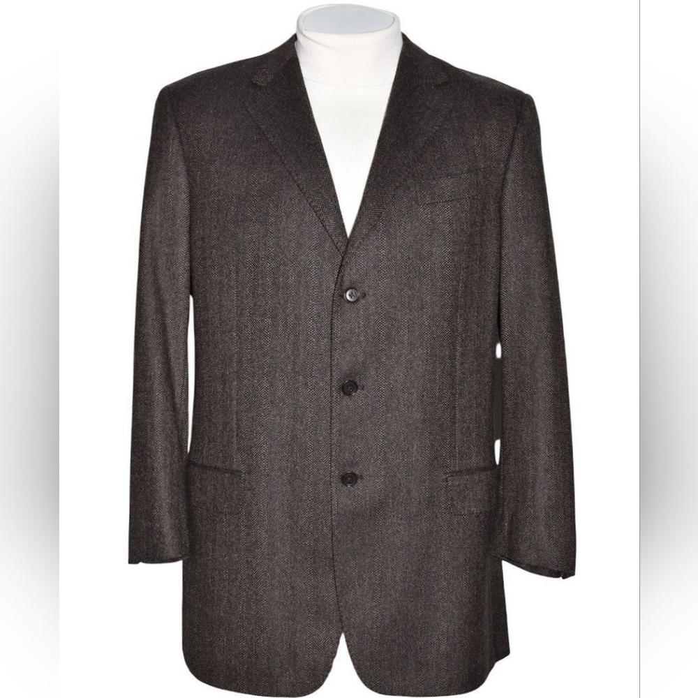 Ermenegildo Zegna Herringbone Brown Blazer Mens Sport Coat Jacket Size 44-L